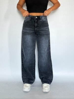 Wide Leg Jeans Tiro Alto Plomo