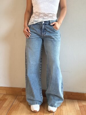 Wide Leg Tiro Bajo Celeste