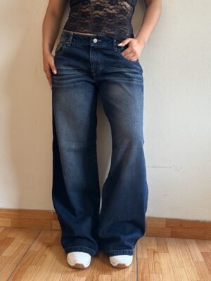 Wide Leg Tiro Bajo Azul