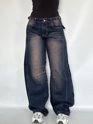 Barrel Jeans Regulador Azul Madera