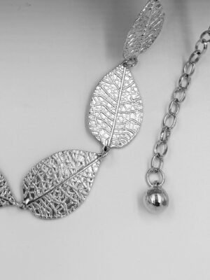 Correa de Cadenas Plateado Hojitas Llanas