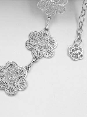 Correa de Cadenas Plateado Floral