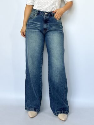 Wide Leg Jeans Tiro Alto Azul