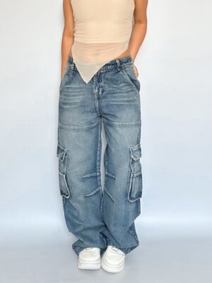 Cargo Jeans High Rise Celeste