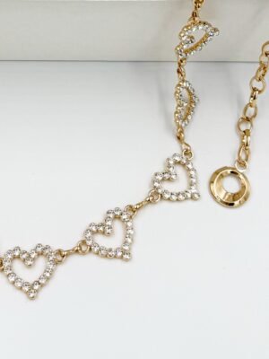 Correa de Cadenas Dorado Silueta Corazón con Piedras