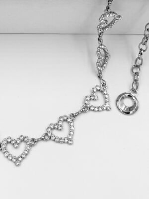 Correa de Cadenas Plateado Silueta Corazón con Piedras