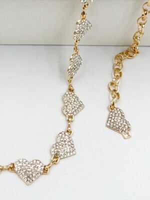 Correa de Cadenas Dorado Corazón con Piedras
