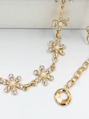 Correa de Cadenas Dorado Flor con Piedras