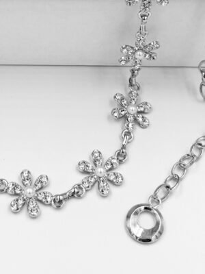 Correa de Cadenas Plateado Flor con Piedras