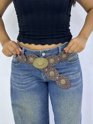 Concho Belt Ovalada Marrón Oscuro Dorada