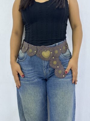 Concho Belt Corazón Marrón Dorado