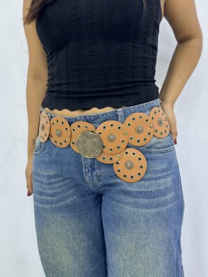 Concho Belt Circular Camel