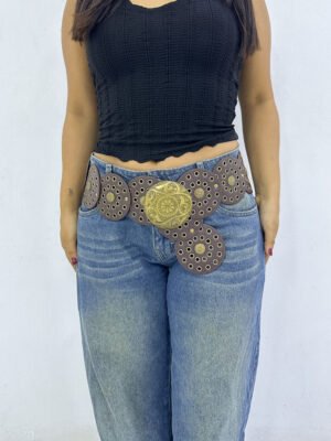 Concho Belt Circulo Marrón Oscuro Dorado