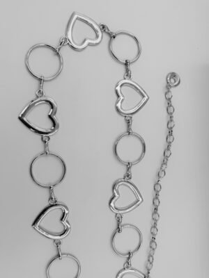 Correa de Cadenas Corazón y Círculo Plateado